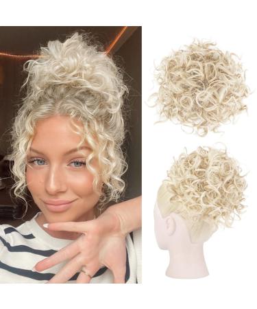 REECHO Messy Bun Hair Piece Elastic Drawstring Hair Bun Extensions Large Curly Wave Fake Bun Top Knot Updo Hairpiece for Women - Light Blonde Wavy Light Blonde