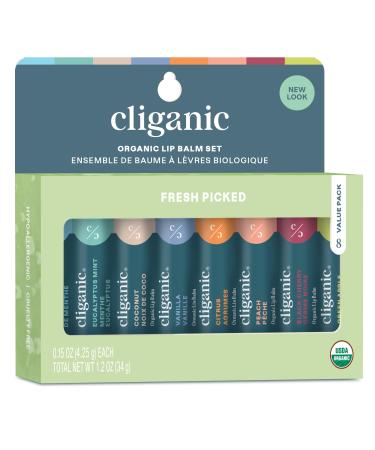 Cliganic Organic Lip Balm Set (Fresh Picked 8 Flavors) - 100% Natural Moisturizer for Cracked & Dry Lips 1 Count (Pack of 8)