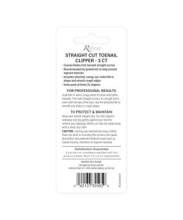 REFINE Straight Cut Toenail Clipper Set - Deluxe with Swing-Out Metal File (3 ct) | Best Precision Nail Care Tools for Men & Women - Buy Online on GoSupps.com