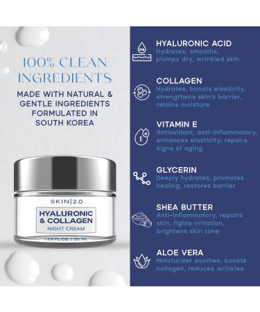 Hyaluronic Acid & Collagen Face Moisturizer - Anti-Aging Hydration Skin Firming Night Cream - Cruelty Free Korean Skincare for All Skin Types - 1.69 Fl. oz - Buy Online on GoSupps.com