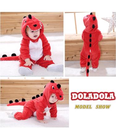 Doladola Unisex Kid's Costume Outfit - Red Dinosaur Hooded Rompers Jumpsuit 3.5-4.5 Years - Boys Girls Flannel Animal Costume - Buy Online on GoSupps.com