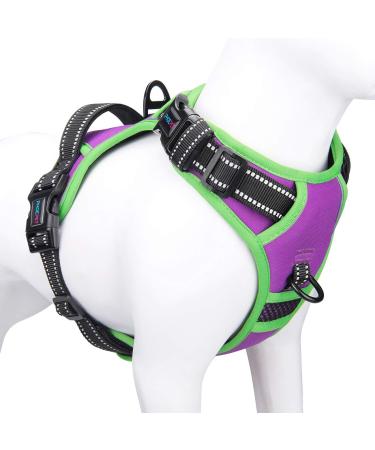 Phoepet dog harness reflective with handle 2 metal rings 3 buckles simple tightening and moving out size M violet violet m (Neck: 14-20 ". Chest: 16-28")