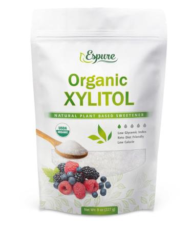 Espure Organic Xylitol - USDA Certified Plant Based Sweetener, Low Glycemic Index, Prebiotic, Sugar Substitute 8oz, Pack of 1