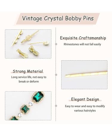 10 Vintage Rhinestone Decorative Hair Pins - Handmade Green Crystal Barrettes and Bobby Pins for Women - Buy Online on GoSupps.com
