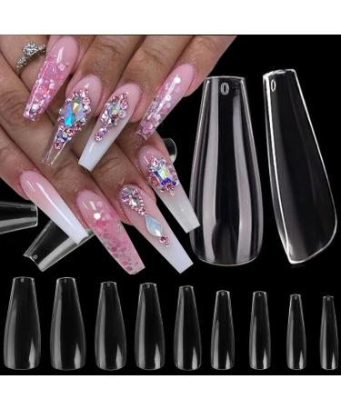 Acrylic Coffin Nail Tips Coffin False Nails Full Cover Ballerina Shape Artificial Fake Nails 600pc 10 Sizes Manicure DIY Fingernails Designs Nail Decor for Women Teens Girls Clear