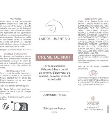 LABORATOIRES COPMED - Organic Mare's Milk Day Cream - Anti-aging and lifting moisturizing cream for the face - Dry and mature skin - 99% natural ingredients - Made in France - 50ml - Buy Online on GoSupps.com