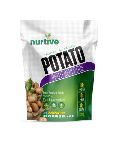 NURTIVE Potato Protein Peptide Powder - Plant-Based, Rich in Nutrients - Peptide Enriched Formula - Ideal for Shakes, Baking & Cooking - Non-GMO & Vegan Friendly - 26 Servings (16 oz / 454g)