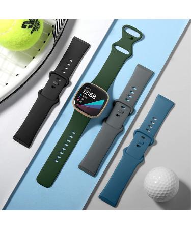 Dirrelo 4 Pack Band for Fitbit Versa 3 & Sense | Soft TPU Sport Straps Replacement | Smartwatch Wristband Set in Black/Darkgreen/Grey/Indigo | Large Size Men Women - Buy Online on GoSupps.com