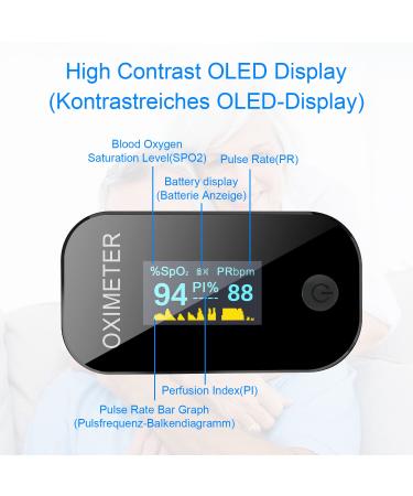 Buy Mommed Oximeter - Accurate Oxygen Saturation Measuring Device with OLED Display | Includes Lanyard & Batteries - YM201 Black - Buy Online on GoSupps.com