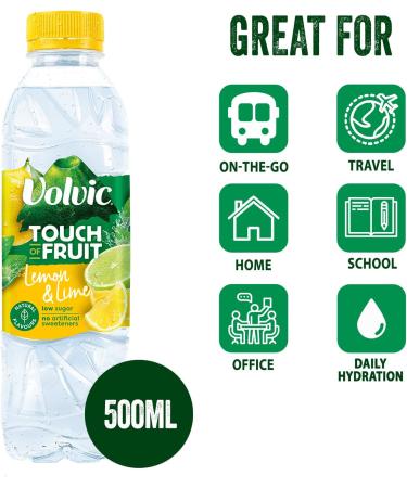 Volvic Touch of Fruit Natural Low Sugar Flavored Water Lemon & Lime 500ml Pack of 12 - Buy Online on GoSupps.com