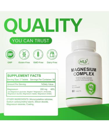 HUJ Magnesium Complex Supplement - Five Types of Magnesium - Supports Energy Production Muscle Relaxation & Cardiovascular Health* - 60 Tablets. - Buy Online on GoSupps.com