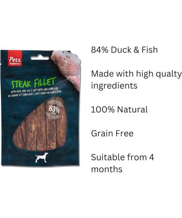 Pets Unlimited Steak Fillet Dog Treat | A premium meaty treat 100% natural with no artificial Colours flavours or preservatives | Rawhide Free Dog Treats | 84% Duck & Fish - Buy Online on GoSupps.com