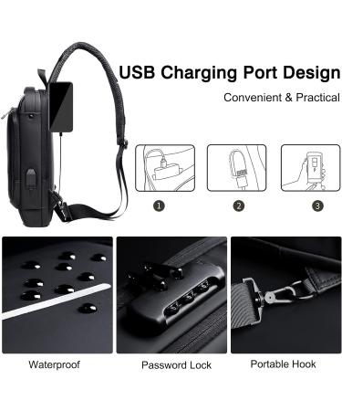 Fandare Breast Pocket Sling Bag - Waterproof Business Shoulder Bag with USB Charging & Password Protection - Ideal Travel Crossbody Daypack - Black - Buy Online on GoSupps.com