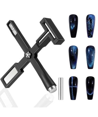 5 In 1 Magnetic for Cat Eye Nails Upgraded Nail Magnet Pens with silicone protective cover Magnetic pen cat eye pen for ideal cat eyes magical effect 3D magnetic cat eye gel polish (black)