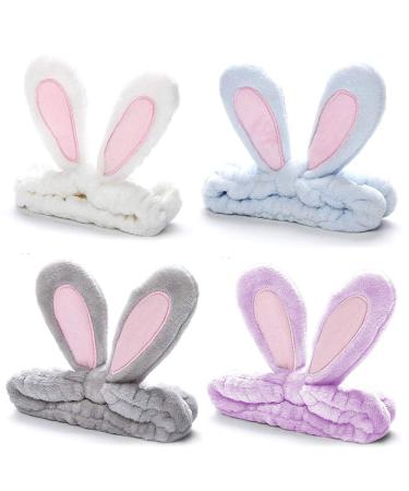 Whaline 4 Pack Easter Makeup Headband Lovely Rabbit Ear Spa Hair Band Coral Fleece Elastic Head Wrap Stretchy Headband for Party Face Washing Beauty Shower Women Girls (Blue White Gray Purple) - Buy Online on GoSupps.com