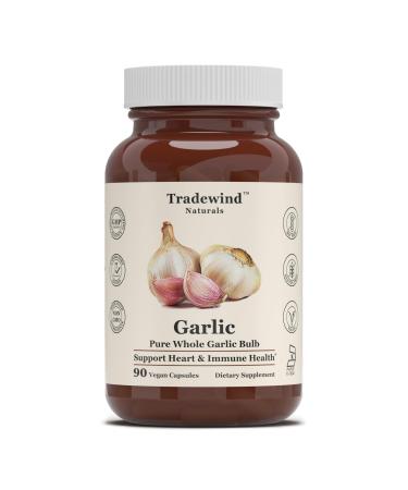 Tradewind Naturals Whole Bulb Garlic Extra Strength (500 mg) Heart and Immune Support Pure, Vegan, Non-GMO 90 Vegan Capsules