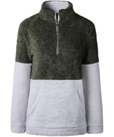 Bigfanshu Womens Tops Winter Warm Long Sleeve Stitching Leopard Plush Blouse Coat Sweater Green - Buy Online on GoSupps.com