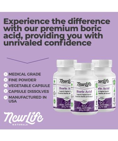 NewLife Naturals Boric Acid Suppositories 600mg w/Vaginal Applicators - 30 Suppositories & 16 Applicators - USA Made for Yeast Infection & BV - Buy Online on GoSupps.com