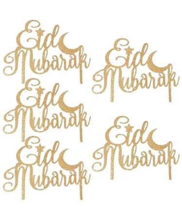 Eid Mubarak Cake Toppers Gold Glitter Ramadan Cupcake Topper Eid -fitr Dessert Decor for Islam Muslim Eid Party Supplies Style 1