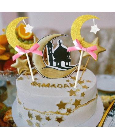6pcs Crescent Moon Glitter Cupcake Toppers - Cake Decorations - Party Decor Celebration Ramadan Eid Cake Decorations - Buy Online on GoSupps.com