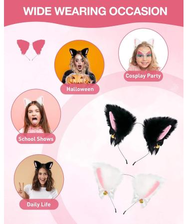 zalati Fox Ears Headband Plush Handmade Hairband Cute Style with Bowknot & Small Bells for Halloween Christmas Cosplay Party Costume Party Decor - White - Buy Online on GoSupps.com
