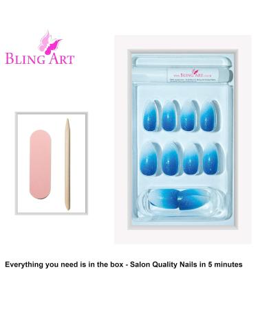 Buy Bling Art Blue Gel Ombre Almond Stiletto False Nails | Long Acrylic Tips for Stunning Nail Art | International Shipping Available - Buy Online on GoSupps.com