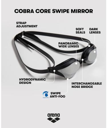 ARENA Men's Cobra Core Swipe Mirror Swimming Goggles - One Size Silver | International Shipping Available - Buy Online on GoSupps.com