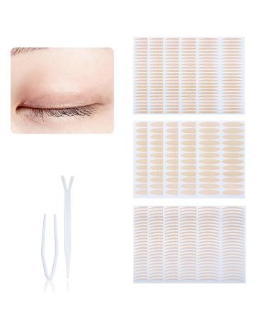 600Pcs Eyelid Tape with Fork Rods and Tweezers 3 Styles Invisible Eyelid Lift Strips for Women and Men Waterproof Self-Adhesive Double Eyelid Stickers Hooded Droopy Uneven and Mono-Eyelids