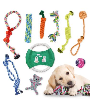 KEPLIN Rope Chew Toys for Dogs - Pack of 10 | Strong Rope Ball & Tug for Teething Stimulation & Training | 100% Natural Cotton | Accessories for Small Medium & Large Puppies & Adults (Style 1)