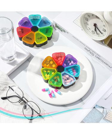 2-Piece Petal Shaped Weekly Pill Organizer - Large Compartments for Fish Oils, Supplements, Medication - Multicolor & Black - Buy Online on GoSupps.com