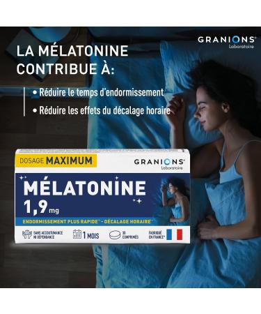 GRANIONS Melatonine 1 9 mg - 30 comprim s -1 mois - Compl ment alimentaire sommeil - Endormissement plus rapide - Sans accoutumance - Melatonine comprim s - Jet Lag - Sans sucre - Fabriqu en France 30 unit (Lot de 1) - Buy Online on GoSupps.com