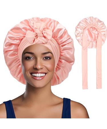 Welrog satin hair hood for women - double -sided satin silk hood to sleep sleep hood hair protect hair hood for the night satin bonnet pink/light pink