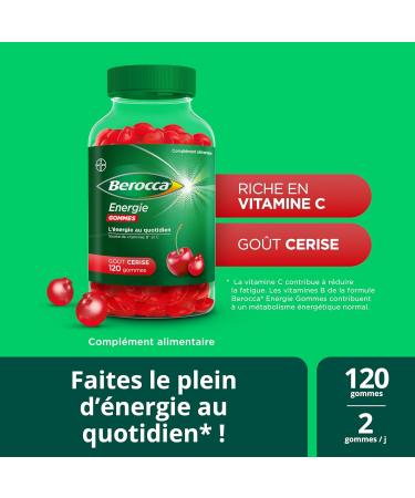 Berocca Energy Gums - Multivitamins Dietary Supplement - Source of Vitamins B* and Vitamin C - Reduction of Fatigue Gives Energy to Every Day - Cherry Flavor - 120 Gummies - Buy Online on GoSupps.com