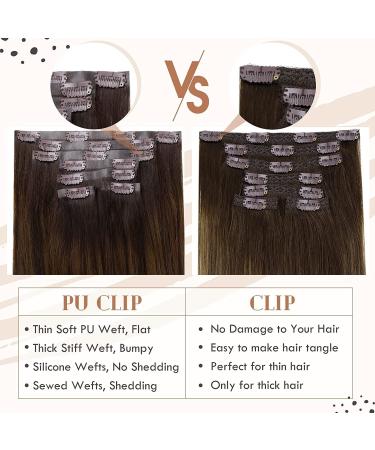 Vivien Clip In Extensions - Real Hair Balayage Dark Brown Ombre - 40cm 120g 7PCs - Premium PU Clip Ins for Stunning Volume - Buy Online on GoSupps.com