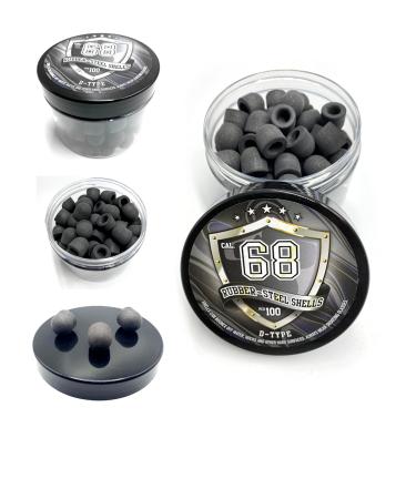 SSR New! 100 x D-Type Hard Mix Rubber Steel Shells Rubber Balls Mixed with Steel Powder 6 Grams Heavy Ammunition for Training Home Self Defense Paintball Pistols in 68 Caliber, Black