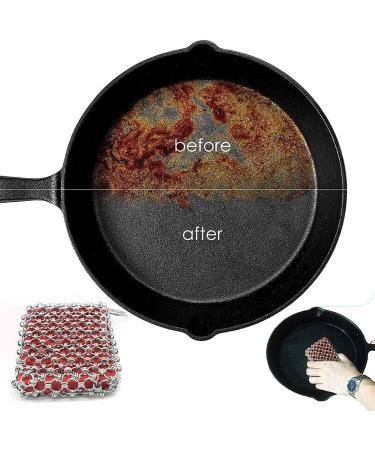 Pokhdye Cast Iron Skillet Cleaner 316 Steel Upgraded Chainmail Scrubber Set Silicone Insert with Bamboo Fiber Cloth for Castiron Pan Griddle Baking Pan - Buy Online on GoSupps.com