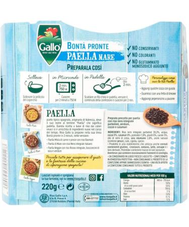  Italian Gourmet E.R. Riso Gallo Bont Pronte Paella Mare complete pre-cooked paella mix with parboiled natural rice vegetables shellfish and squid 220 g pack - Buy Online on GoSupps.com