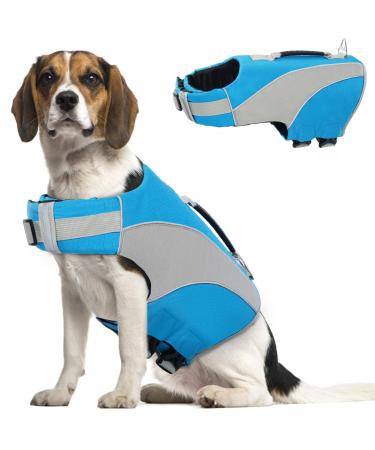 W up vest for dogs lifeguard dogs swimming jacket swimming training dog life vest ripstop float coat dog life jacket with a rescue handle & reflectors for small medium -sized large dogs (blue m) m blue