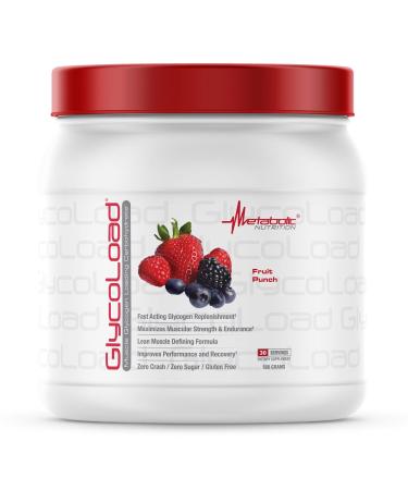 Metabolic Nutrition, Glycoload, 100% Micronized Cyclic Cluster Dextrin Carbohydrate Powder, Muscle Glycogen Loading Carbohydrate, Pre Intra Post Workout Supplement, Fruit Punch, 600 gm (30 ser) 600 Fruit Punch