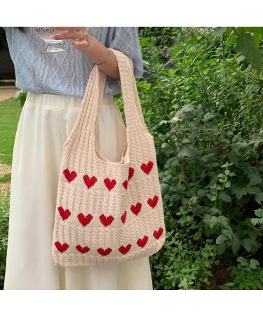 Buy Lovehomily Women's Color Blocked Crocheted Shoulder Bag - Light Large Capacity Handbag with Top Handle & Pendulum Pocket in Apricot | International Shipping Available - Buy Online on GoSupps.com