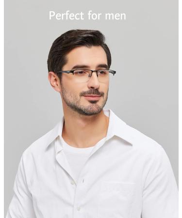 ANRRI Blue Light Glasses for Men - Semi Rimless Rectangle Black Metal Frame - UV Blocking Computer Glasses A1-Black - Buy Online on GoSupps.com