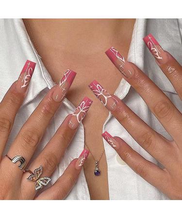 Brishow French Butterfly Press-On Nails - 24 Ballerina Acrylic Pink Artificial Nails for Women & Girls | International Shipping Available - Buy Online on GoSupps.com