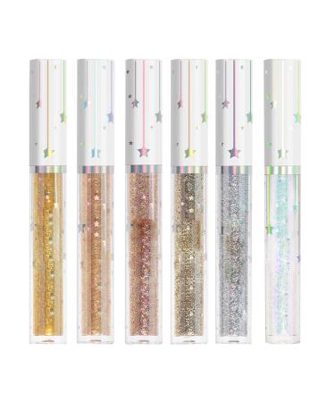 gifyym Liquid Glitter Eyeliner Glitter Eyeliner Liquid 6 Color Set Waterproof Eyeliner Pen Smudge Resistant Long Lasting Glitter Eyeliner Pen for Girls at Dance Nights and Live on