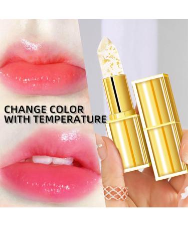 FLLUOUZH 2 Pieces Transferproof Color Changing Lipstick Gold Foil for Women Long Lasting Moisturizing Shiny Lip Gloss Deep Nourishment Transparent Gold Crystal Lipstick - Buy Online on GoSupps.com