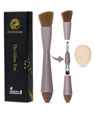 4-in-1 Travel Makeup Brush Set Includes Makeup Sponge Eyeshadow Brush Eyebrow/Liner Brush Blush/Contouring Brush and Powder Puff come with a bonus for Foundation Concealer Eyeshadow Blush Contouring and Liner - Professional Quality Perfect for Travel and 
