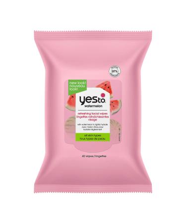 Yes To Face Wipes for Women and Men  Refreshing Facial Cleansing Wipes for use as a Make Up Remover  Cleaning  Soothing  Watermelon (Pack of 1) 40 Count (1 Pack) 40 Count (Pack of 1)