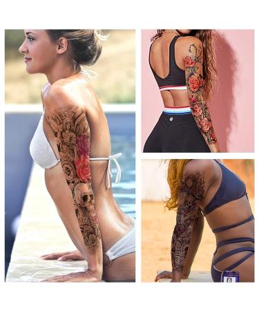 TOTAOTOO Skull Flower Temporary Tattoos for Women - Full Arm Body Art Stickers (6 Sheets) - Buy Online on GoSupps.com