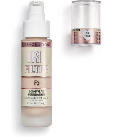 Makeup Revolution IRL Filter Longwear Foundation F3 23ml - Medium to Full Coverage, Matte Finish, 16 Hour Wear, Fair to Light Skin Tones - Pack of 1 - Buy Online on GoSupps.com
