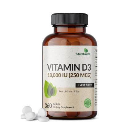 Futurebiotics Vitamin D3 10 000iu (250mcg) 360 Day Supply for Healthy Muscle Function and Immune Support Non-GMO 360 Tablets