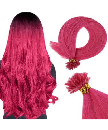 Runature Bondings Extensions Real Hair Rosa Bondings real hair Extensions smooth hair keratin hair extension u tip extensions hot fusion 45cm 18 inch #hot pink 25g 25 strand 45cm utip #hot pink